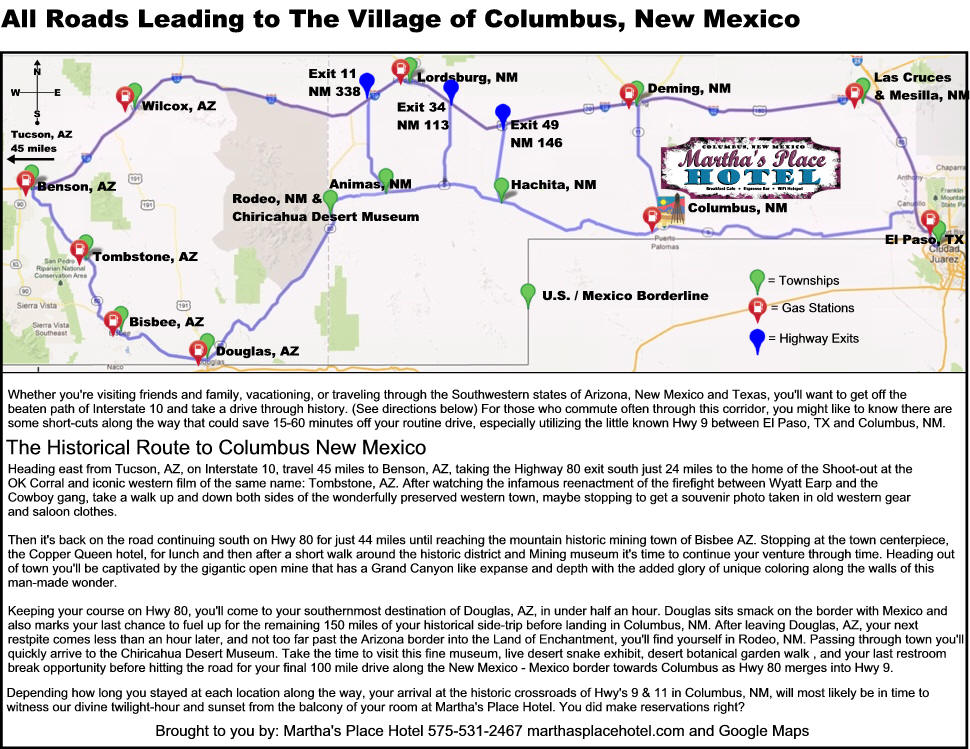 Discover Columbus New Mexico Historic Route Driving Directions